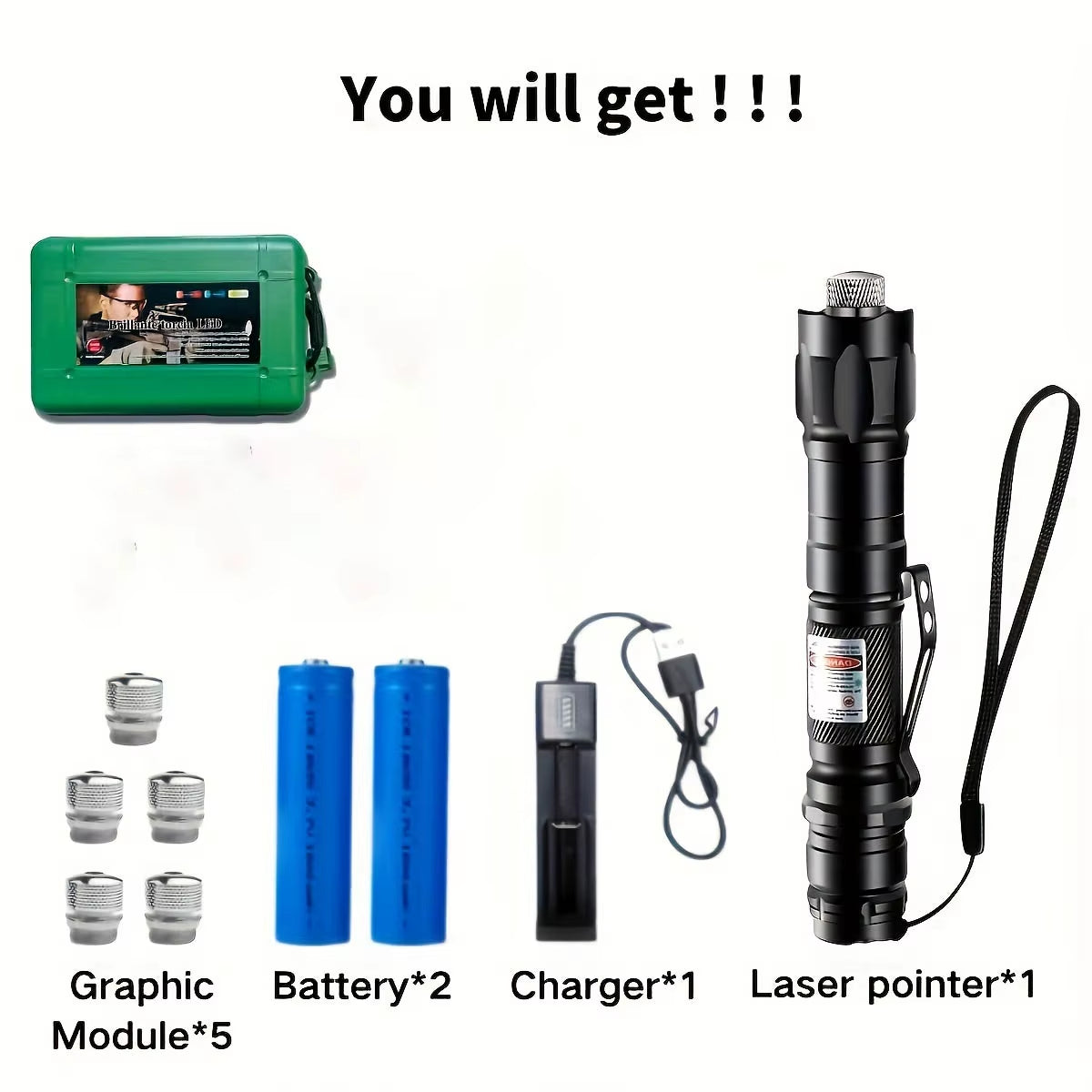Green Laser Pointer, High Power Laser Pointer, Rechargeable Tactical Laser Pointer, Adjustable Focus