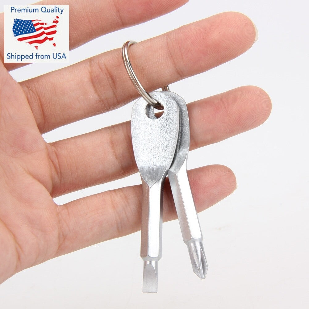2Pcs Key Ring Screwdriver EDC Tool Set Outdoor Pocket Mini Tool with Keychain