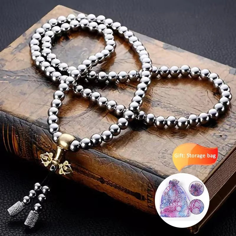 Tactical EDC Metal Titanium Necklace Steel 118-128 Buddha Beads Metal Chain Self Protection Gear Tools Outdoor Self-Defense Tool