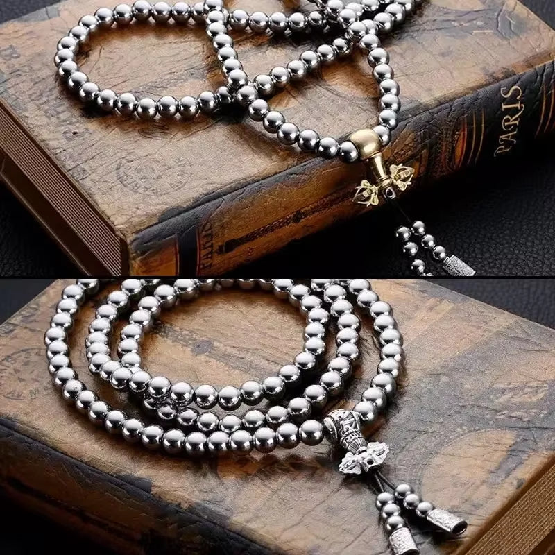 Tactical EDC Metal Titanium Necklace Steel 118-128 Buddha Beads Metal Chain Self Protection Gear Tools Outdoor Self-Defense Tool