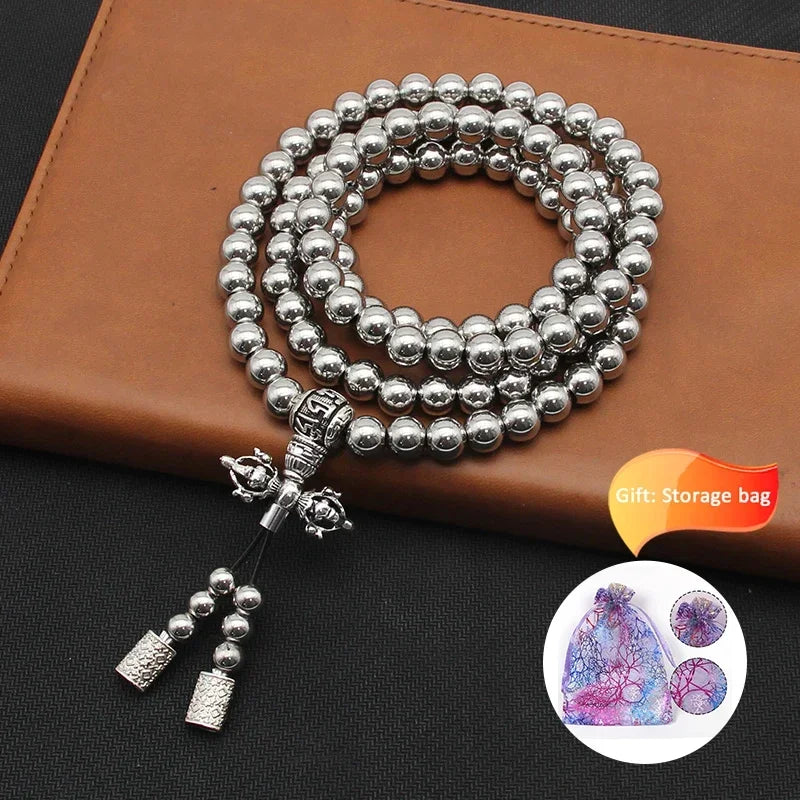Tactical EDC Metal Titanium Necklace Steel 118-128 Buddha Beads Metal Chain Self Protection Gear Tools Outdoor Self-Defense Tool