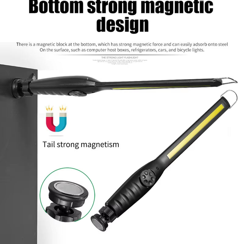 Portable COB Work Lights with Magnetic Rechargeable LED Flashlight Portable Stepless Dimming Emergency Car Repair Lamps