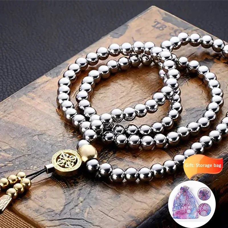 Tactical EDC Metal Titanium Necklace Steel 118-128 Buddha Beads Metal Chain Self Protection Gear Tools Outdoor Self-Defense Tool